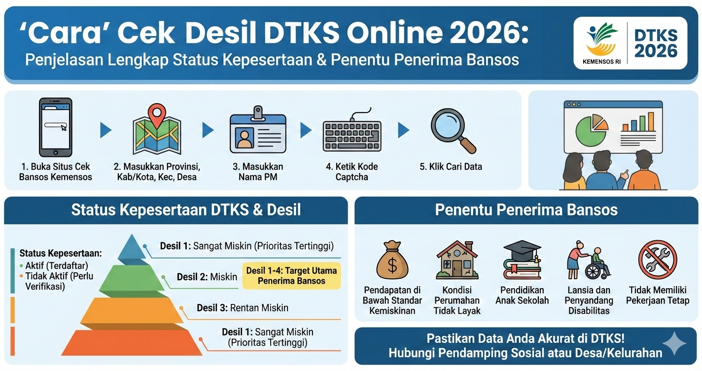 Cara Cek Desil DTKS Online 2026, Ini Penjelasan Lengkap Status Kepesertaan dan Penentu Penerima Bansos