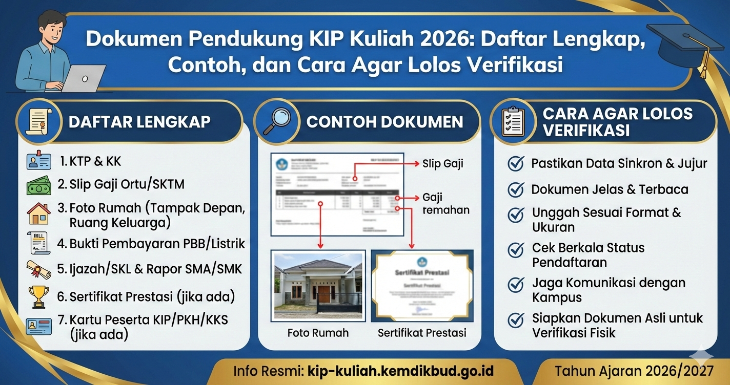 Dokumen Pendukung KIP Kuliah 2026: Daftar Lengkap, Contoh, dan Cara Agar Lolos Verifikasi