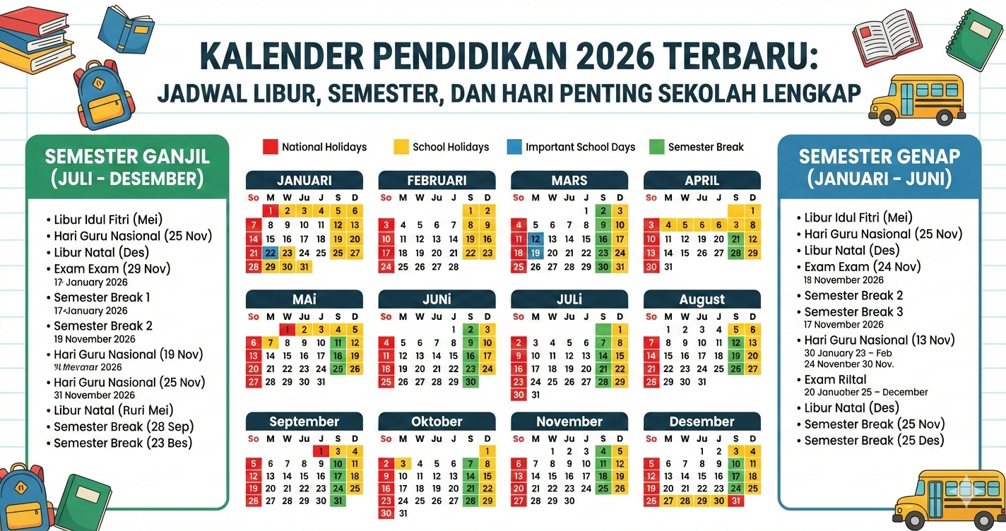 Kalender Pendidikan 2026 Terbaru: Jadwal Libur, Semester, dan Hari Penting Sekolah Lengkap